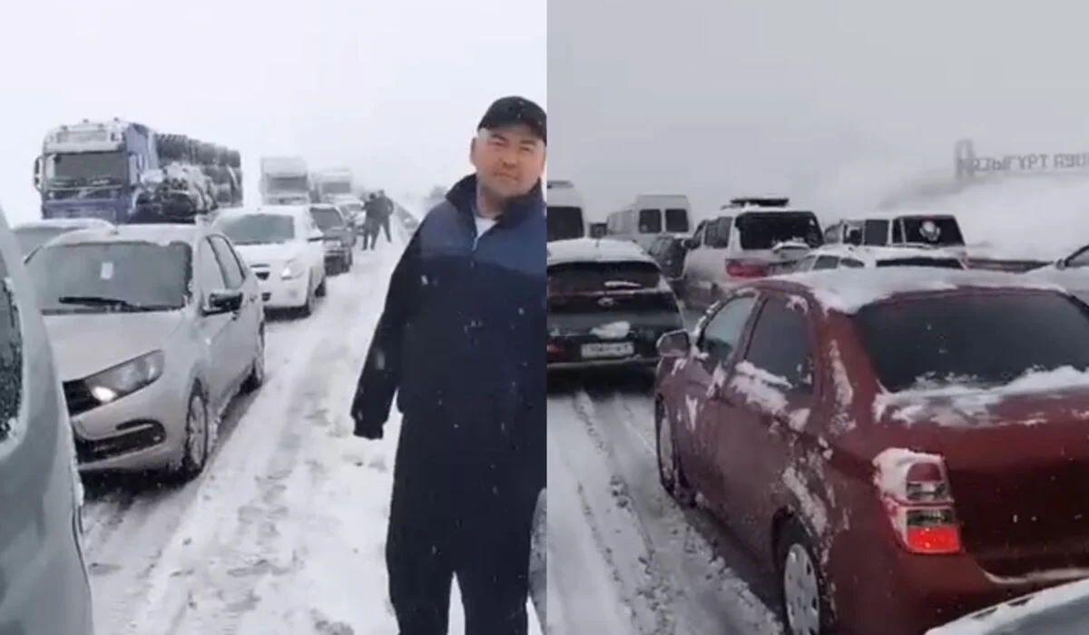 Десятки водителей застряли на трассе в непогоду в Туркестанской области (ВИДЕО)