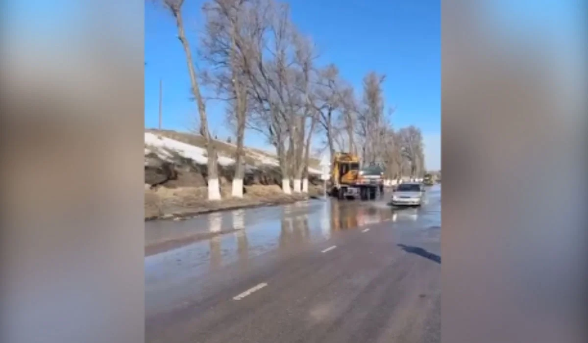 Дорогу подтопило талыми водами в Алматинской области (ВИДЕО)