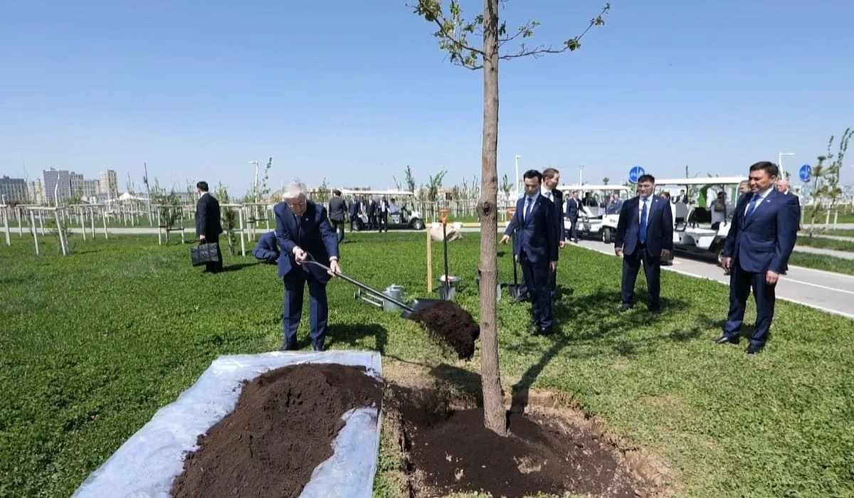 Токаев посадил дерево в шымкентском парке (ВИДЕО)