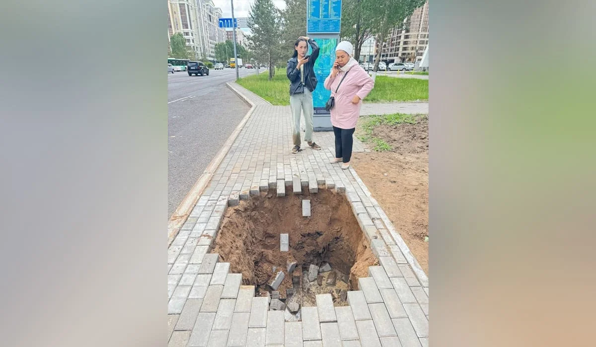 Девушка шла по тротуару и провалилась под землю в Астане