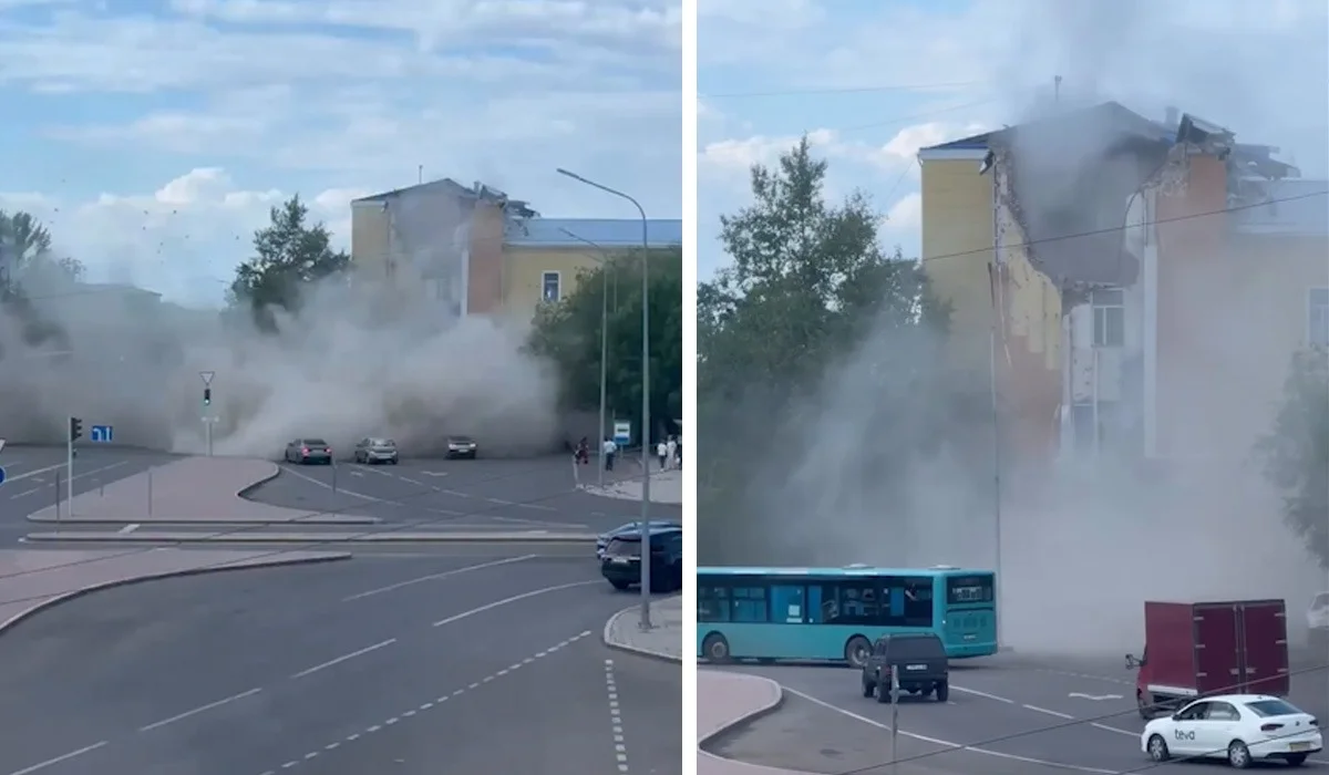 Часть здания рухнула в центре Караганды: обрушение попало на видео