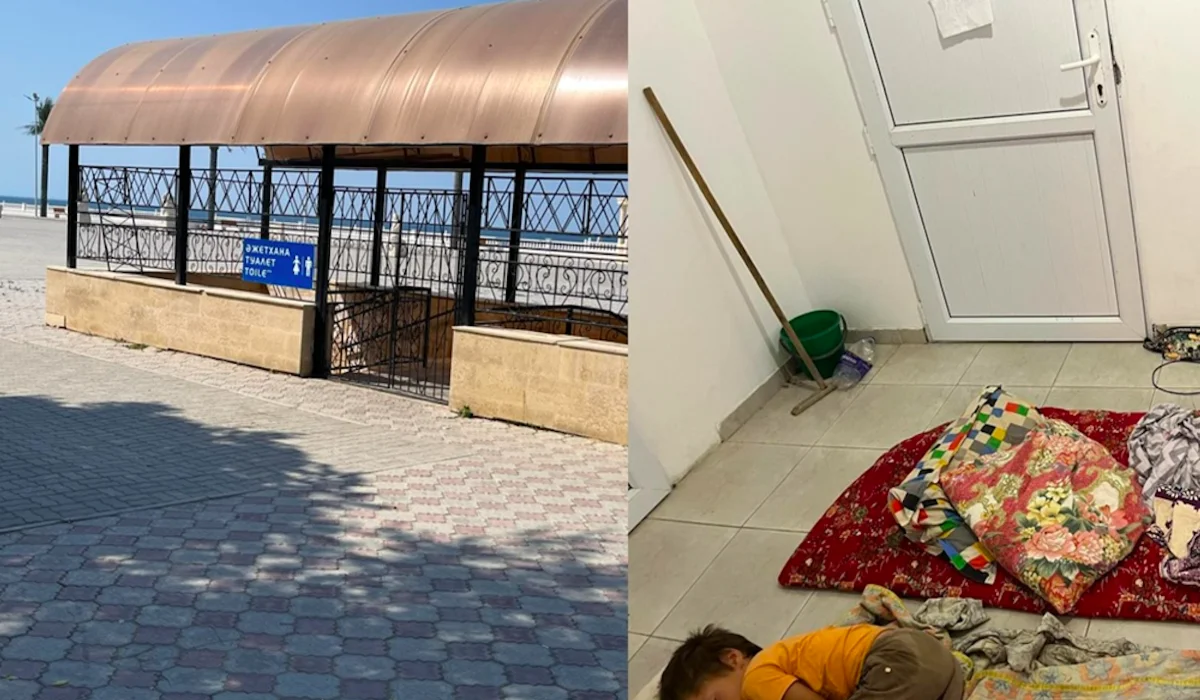 Пьяный кассир и спящие на полу дети: жуткие кадры из туалета на набережной Актау
