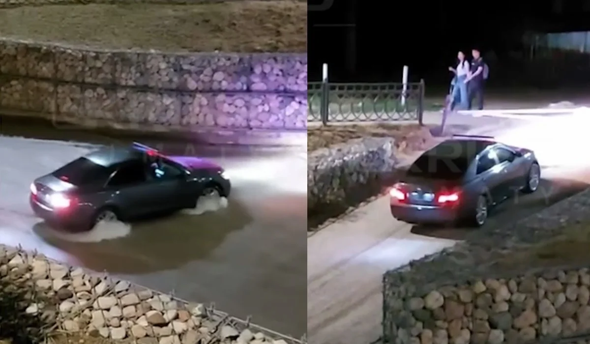 В Алматы авто с «мигалками» заехал в русло реки Весновка (ВИДЕО)