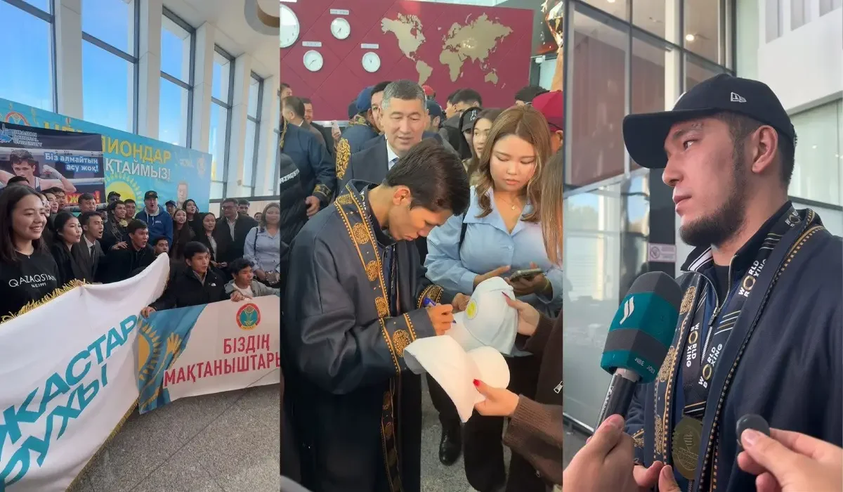 С кумысом и баурсаками: в аэропорту Астаны встретили чемпионов мира по боксу