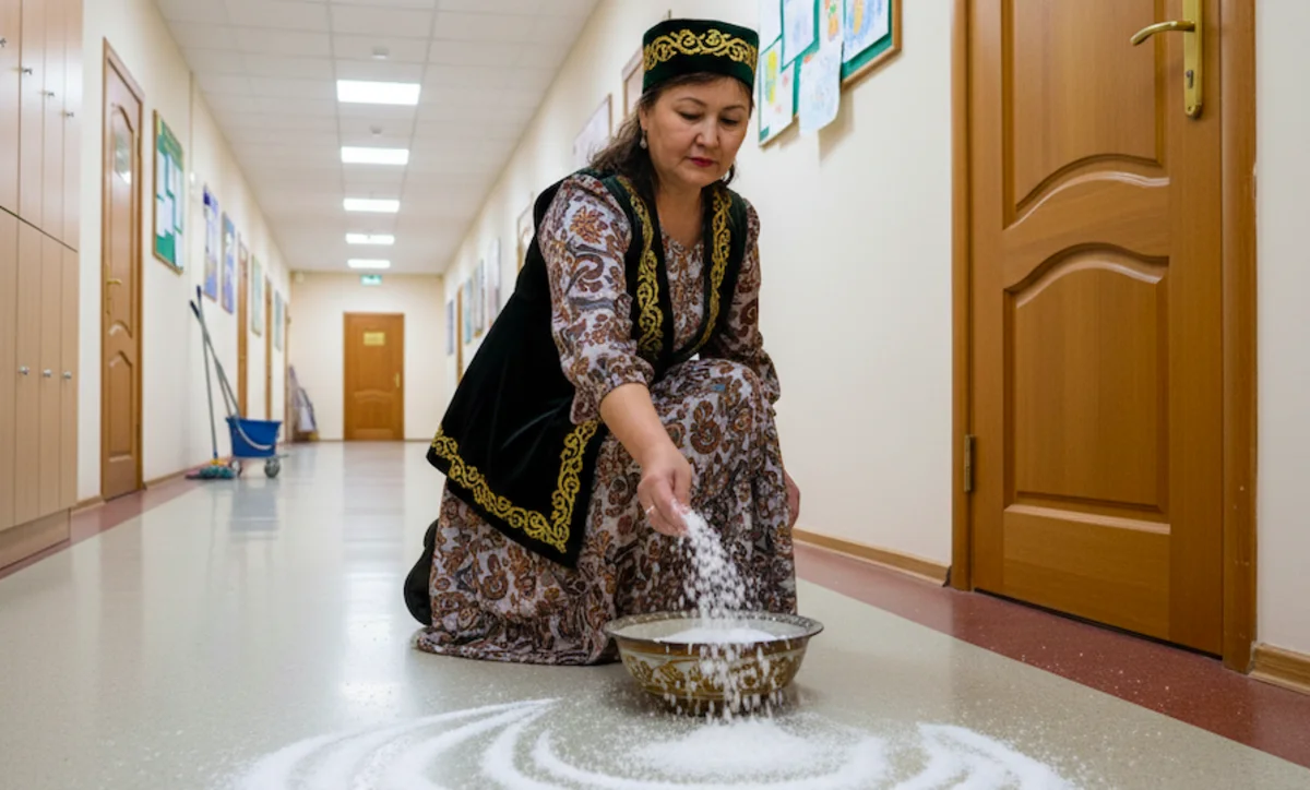 «Чтобы взяли на работу»: казахстанка устроила «обряд» с солью в школе