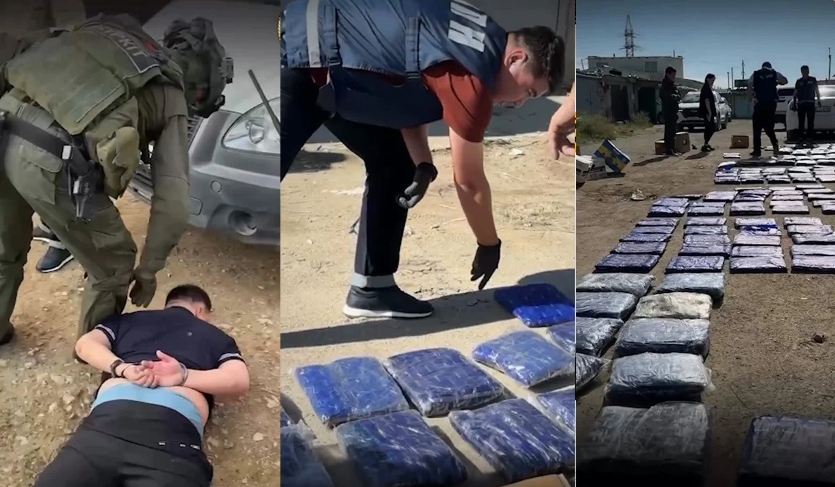 Арбалет, дроны и 32 млн тенге: кадры задержания в Мангистау показала полиция