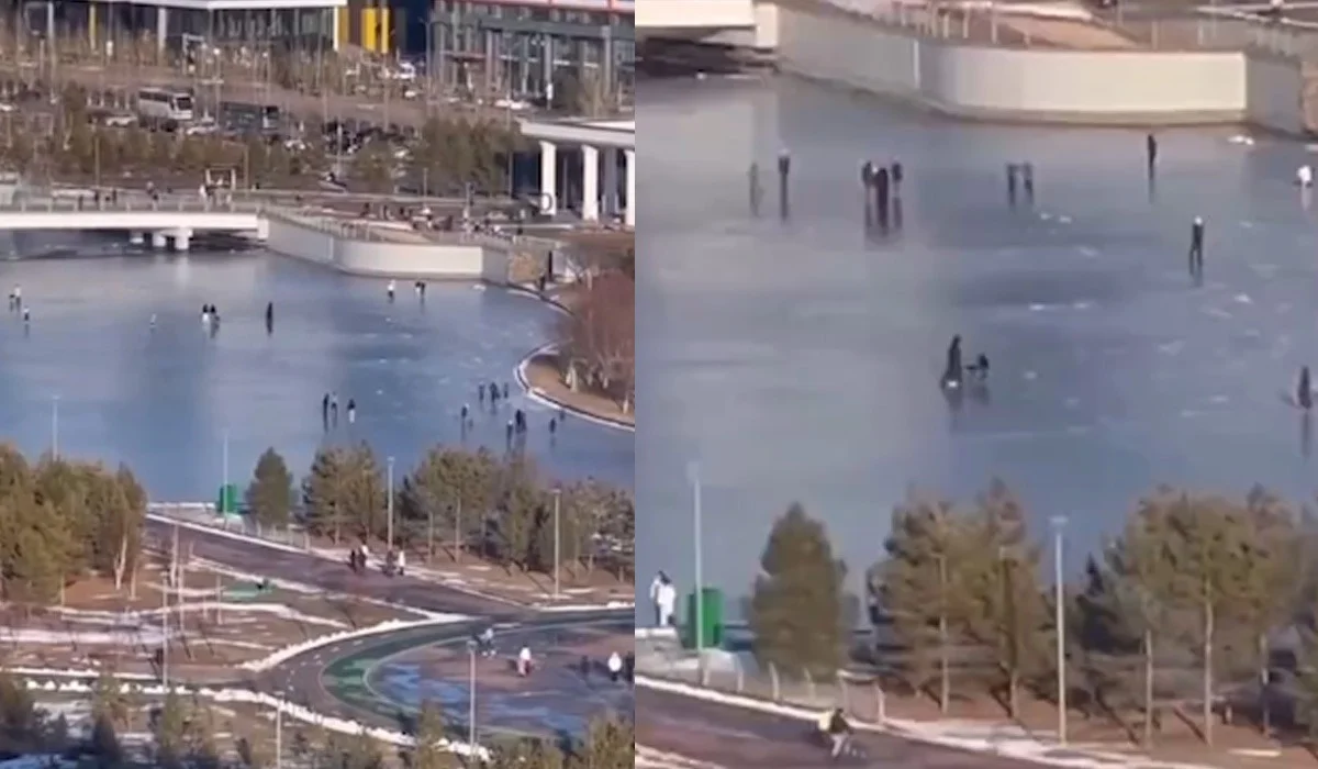 Гуляющие по тонкому льду астанчане шокировали Казнет (ВИДЕО)
