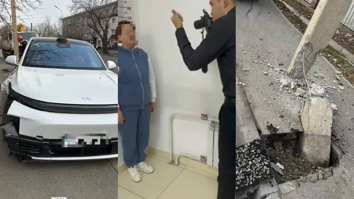 Пьяная автоледи врезалась в электроопору в Талдыкоргане (ВИДЕО)