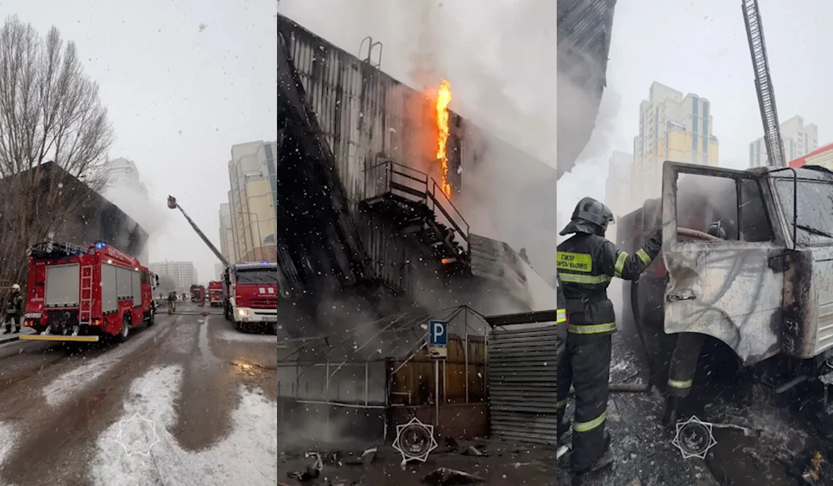 Большой пожар в трехэтажном здании потушили в Астане