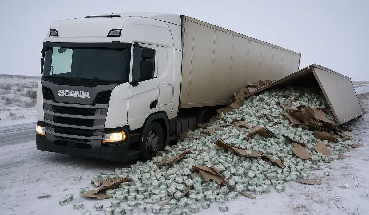 Фура с йогуртами перевернулась на трассе в Мангистау (ВИДЕО)