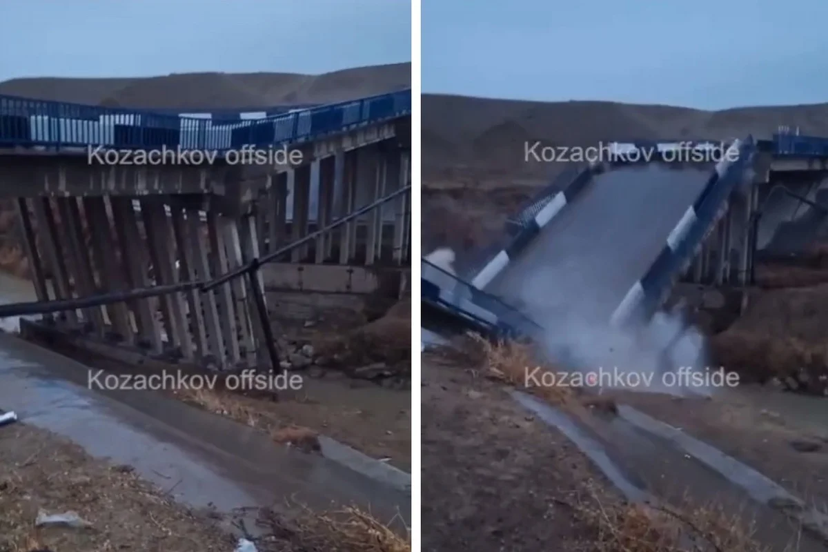 Обрушился мост через реку Келес в Туркестанской области (ВИДЕО)