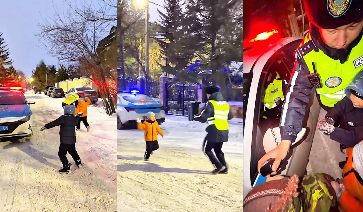 Игра в снежки: видео с детьми и полицейскими умилило казахстанцев
