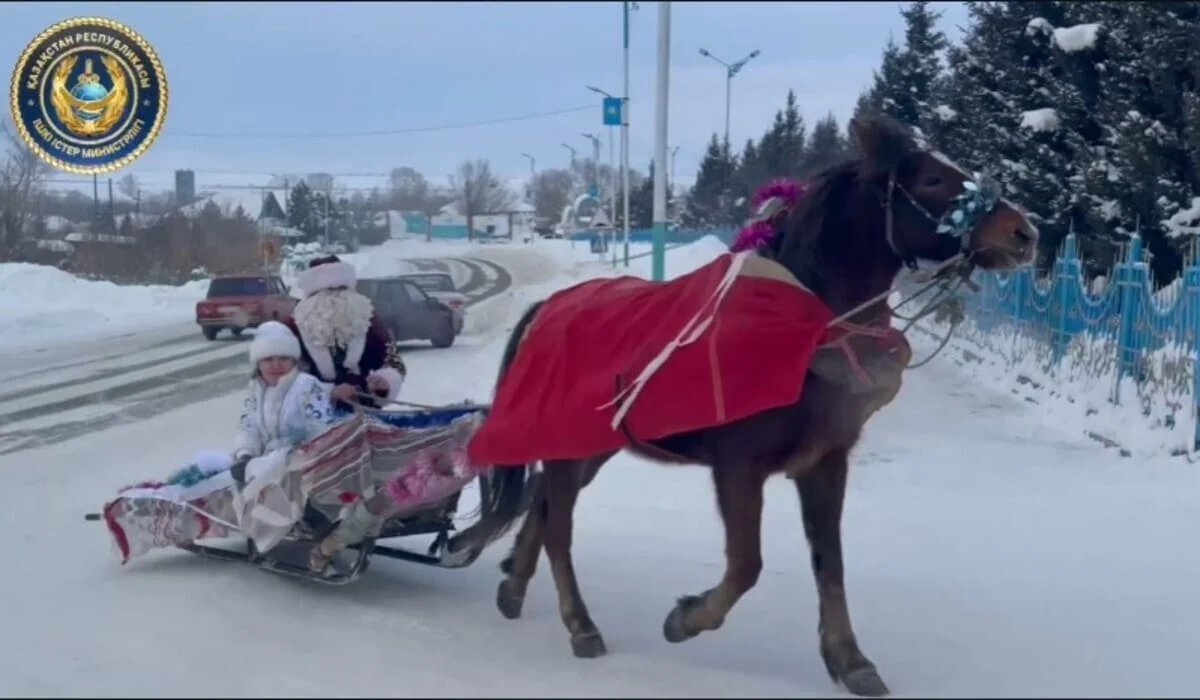 Настоящая сказка: Дед Мороз и Снегурочка на санях удивили детей в области Абай (ВИДЕО)