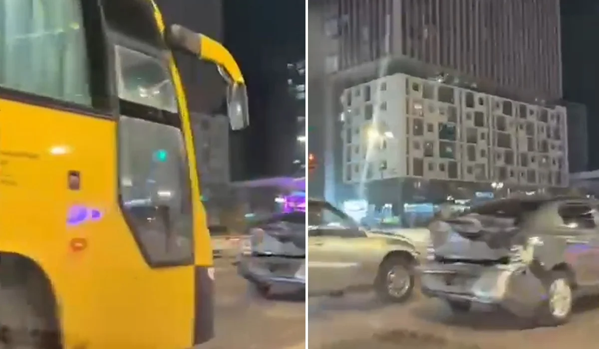 Школьный автобус попал в ДТП в Астане (ВИДЕО)