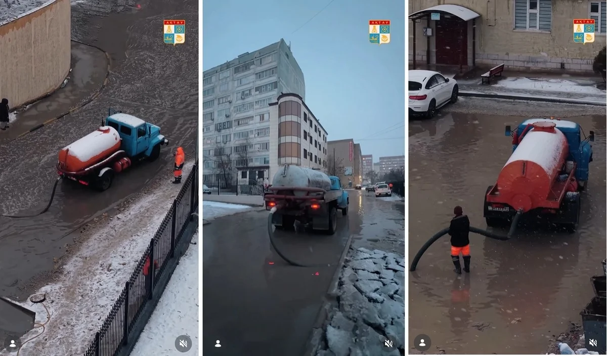 Откачку воды после снега с дождем ведут круглосуточно на улицах Актау (ВИДЕО)