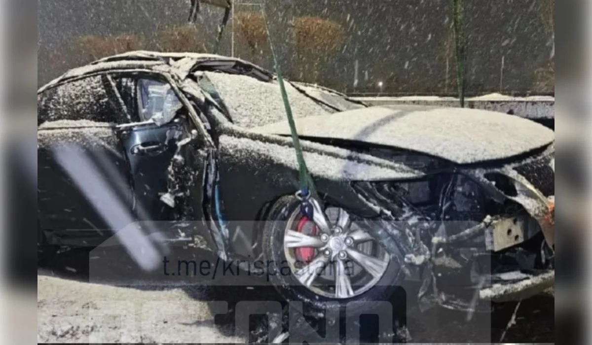 Lexus протаранил ограждение и снес деревья в Алматы