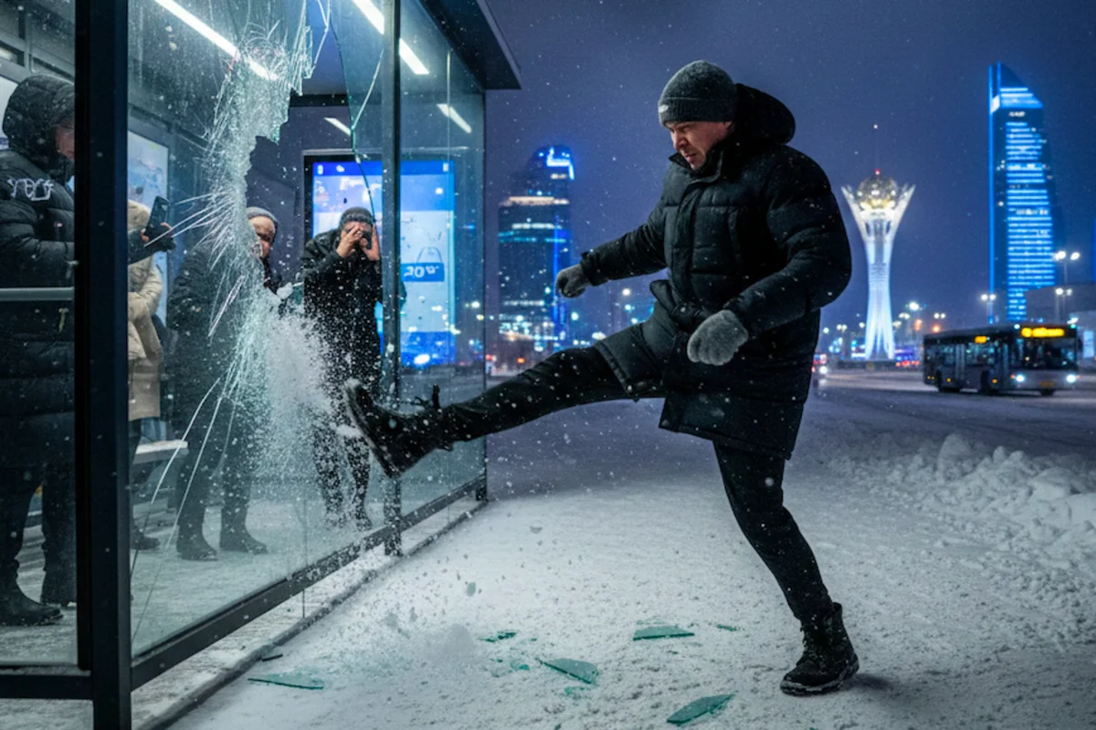 Иностранец разбил дверь теплой остановки и оказался за решеткой в Астане