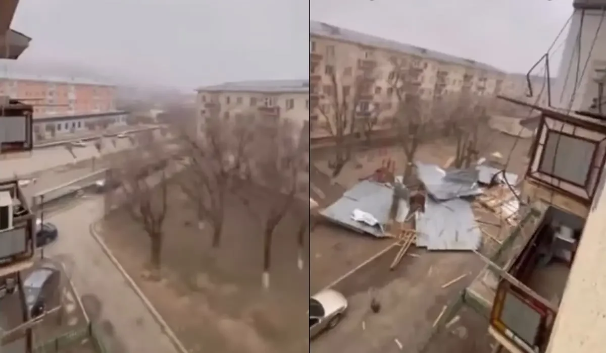 Ураганный ветер сорвал крыши домов в Жанатасе: в районе объявлена ЧС (ВИДЕО)