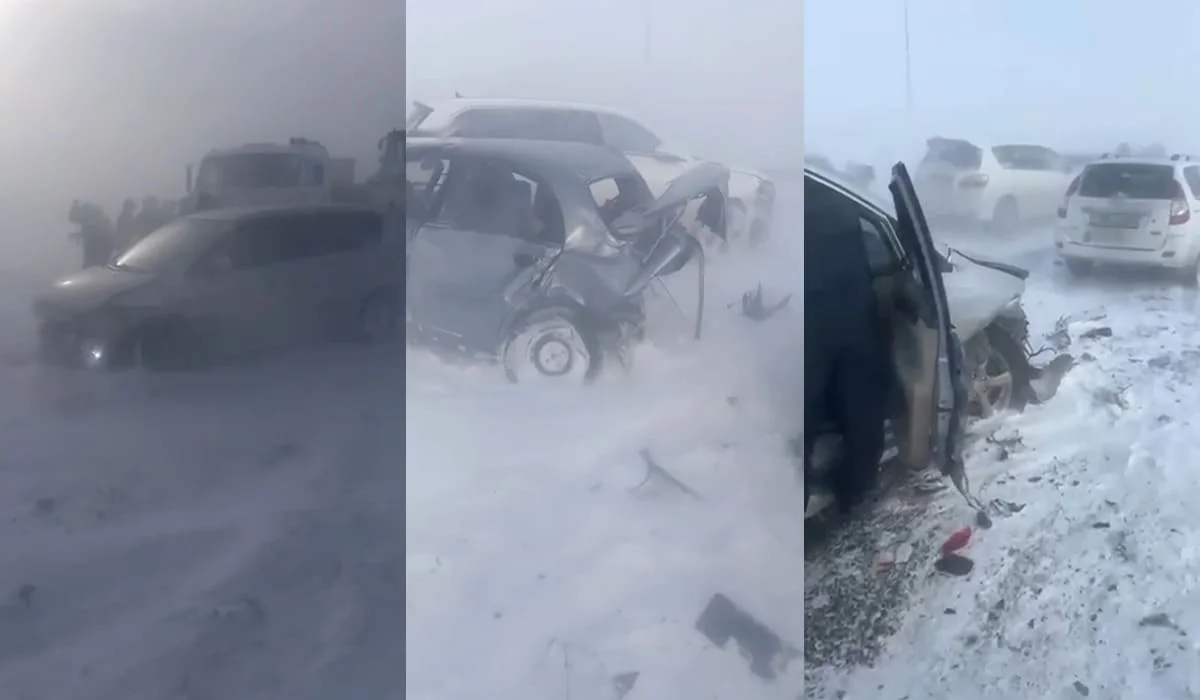 Десять автомобилей столкнулись на трассе в Актюбинской области (ВИДЕО)