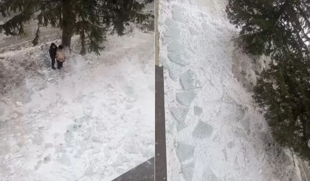 Ледяная глыба упала на 76-летнюю пенсионерку в центре Риддера (ВИДЕО)