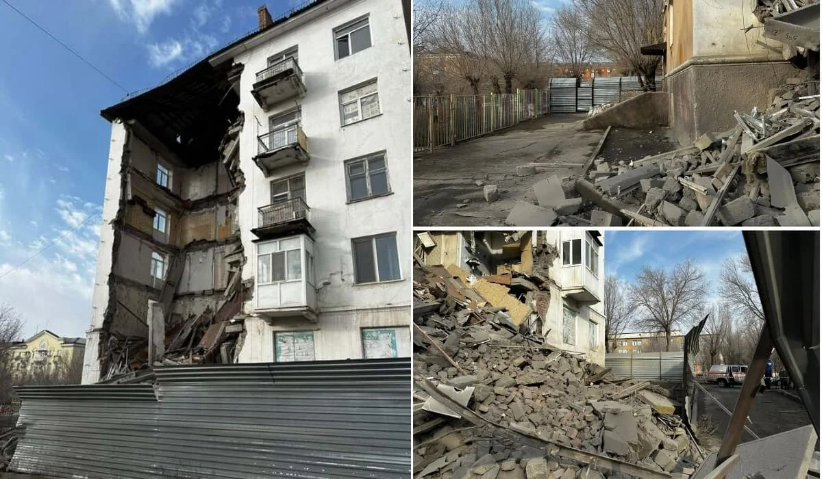 Часть пятиэтажки рухнула в Балхаше: момент обрушения попал на видео