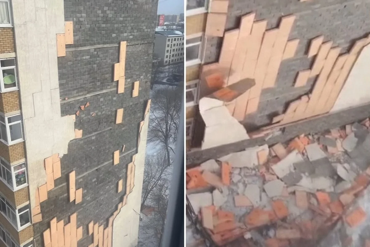 Обрушилась облицовка жилой девятиэтажки из-за ветра в Астане (ВИДЕО)
