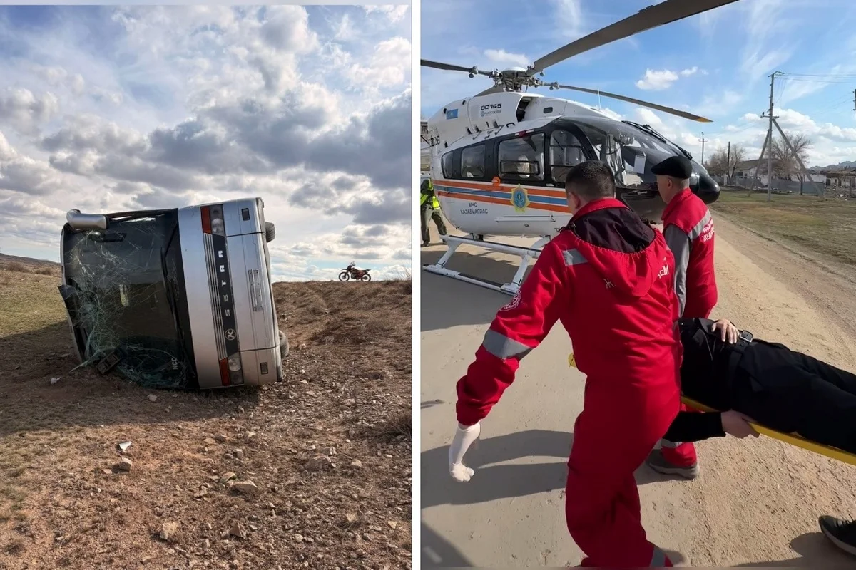 Вахтовый автобус с 50 рабочими опрокинулся в Карагандинской области