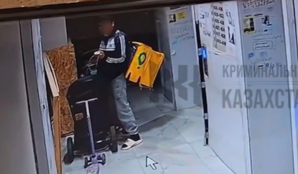Курьер справил нужду в детскую коляску в Алматы (ВИДЕО)