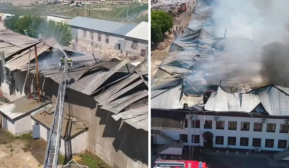 Крупный пожар в мебельном цехе потушили в Туркестанской области (ВИДЕО)
