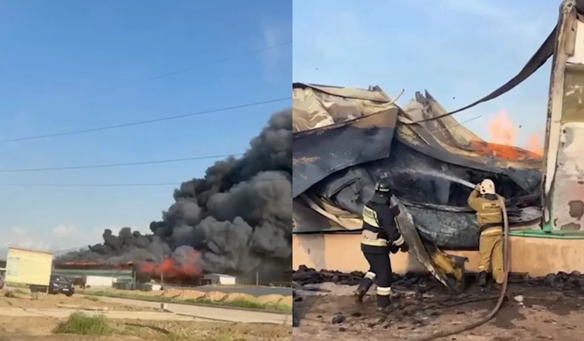 Склад картонного завода горит в Алматинской области (ВИДЕО)