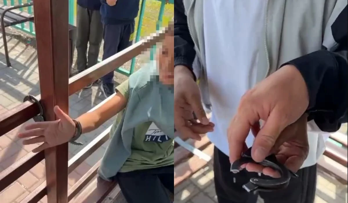 Мальчик приковал себя наручниками к беседке в Караганде (ВИДЕО)