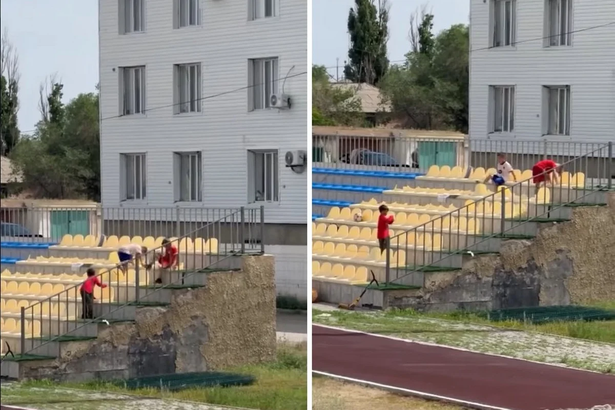 Крушили сиденья: дети устроили погром на трибуне стадиона в Сатпаеве (ВИДЕО)