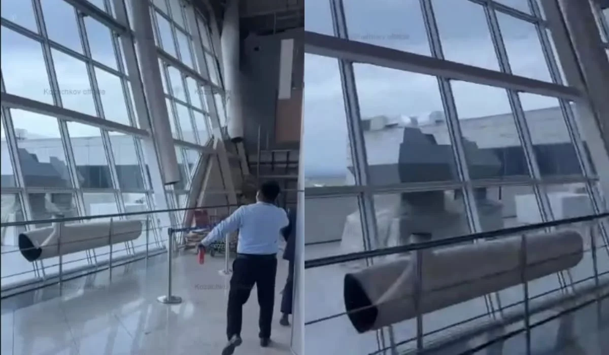 В аэропорту Алматы упала часть вентиляционной трубы (ВИДЕО)