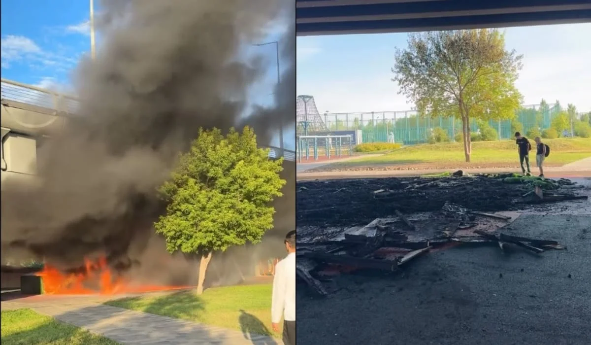 В Триатлон-парке Астаны подростки устроили поджог и уничтожили детскую площадку (ВИДЕО)