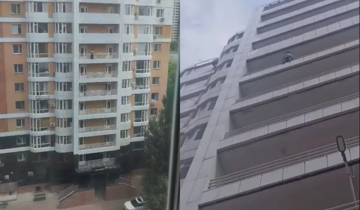 Участковый в Астане спас женщину от падения с 8-го этажа: кадры