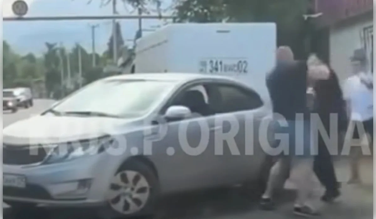 Водитель Mercedes устроил драку из-за отказа уступить дорогу в Алматы (ВИДЕО)
