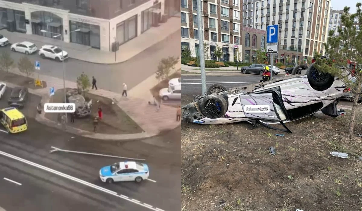 BMW перевернулся на улице в Астане: полиция рассказала, что произошло (ВИДЕО)