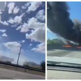 Тушивший пожар самолет упал на автодорогу