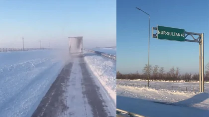 Автоколонна из более ста автомашин направляется в Нур-Султан