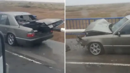 Автомобиль насквозь пробил отбойник на трассе в Акмолинской области