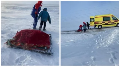 Ребенок и фельдшер тащили больного на капоте по сугробам в Костанайской области