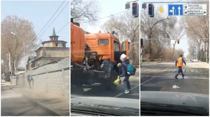 Пешеход набросился на обрызгавшего его водой коммунальщика в Алматы