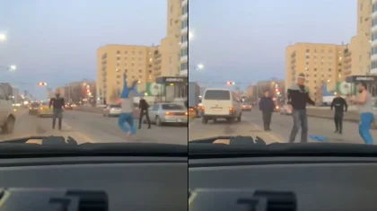 «Двое на одного»: драка на проезжей части в Нур-Султане попала на видео