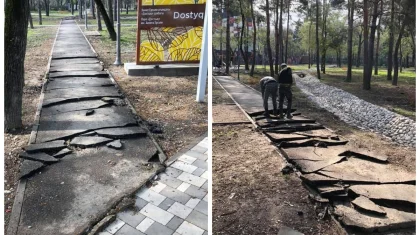 «Не пролежал и полугода»: новый асфальт сломали в парке в Алматы, чтобы заменить его другим