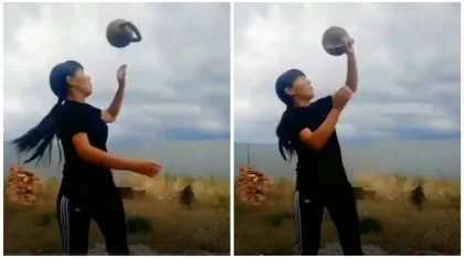 «Парни так не смогут»: жонглировавшая гирей девушка удивила Казнет