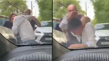 Драка двух водителей на дороге попала на видео в Алматы