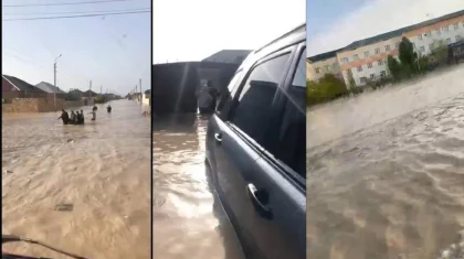 Жилые дома и улицы затопило после дождей в Жанаозене