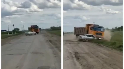 Грузовик смял легковушку: видео страшного ДТП сняли в Актюбинской области