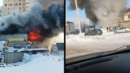 Горящую станцию техобслуживания сняли на видео в Астане