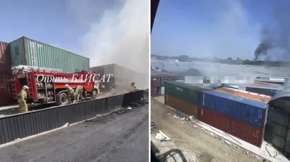 Пожар на барахолке сняли на видео в Алматы